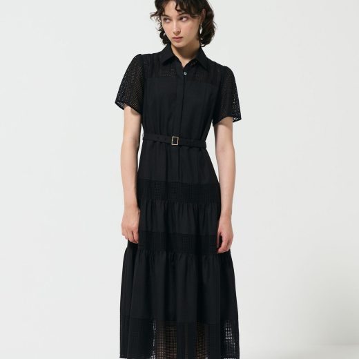 【SALE／50%OFF】GRACE CONTINENTAL メッシュコンビシャツワンピース グレースコンチネンタル ワンピース・ドレス シャツワンピース ホワイト ブラック【送料無料】