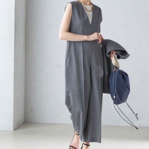 【SALE／30%OFF】SHIPS WOMEN ウール混 Vネック オールインワン シップス オールインワン・オーバーオール オーバーオール・サロペット グレー ブラック【送料無料】