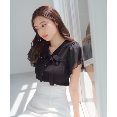 ミッシュマッシュ MISCH MASCH 2025春夏新作 ゴールド釦シアー袖ボウタイニット （BLACK）