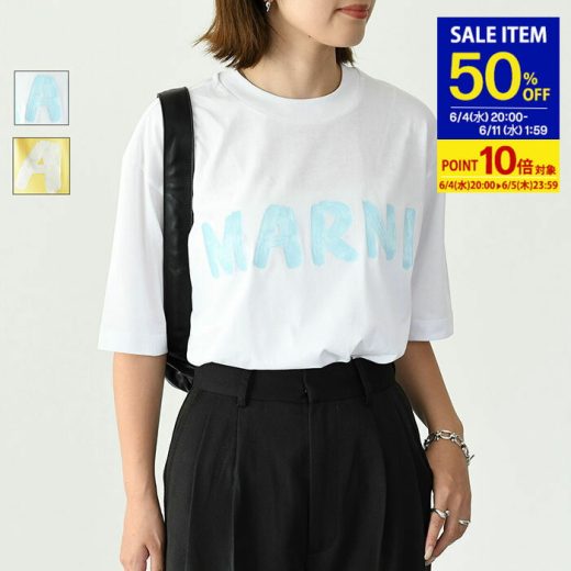 【P10倍&50％OFF対象商品】MARNI マルニ レタリング ロゴ Tシャツ コットン レディース トップス THJET49EPHUSCS11 春夏 半袖 カットソー カジュアル ビッグロゴ incpt