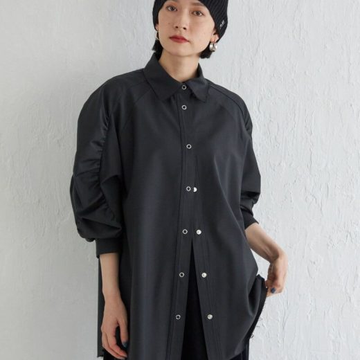 【SALE／30%OFF】Wai+:＜手洗い可能＞ウール混 ギャザー シャツ SHIPS WOMEN シップス トップス シャツ・ブラウス グレー ブラック【RBA_E】【送料無料】[Rakuten Fashion]