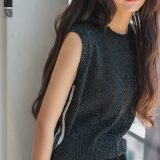 サイドライン ノースリーブ ラメニット レディース ラメ サマーニット ノースリ 夏 トップス ベスト タンクトップ ニットベスト ジレ 涼しい 薄手 カジュアル 骨格ウェーブ ショート丈 短丈 短め クロップド丈 ライン リボン バイカラー [N1100]