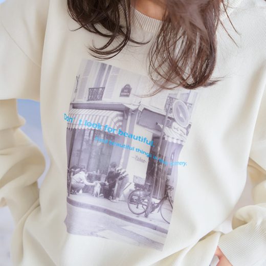 ≪ 特別セール ≫ 送料無料！ フォトプリント ニット プルオーバー [N1135] レディース 20代 30代 40代 フォトプリントセーター フォトプリントニットトップス ロゴニット ロゴトップス フォトプリントトップス アイボリーオフホワイト ライトピンク【送料無料】