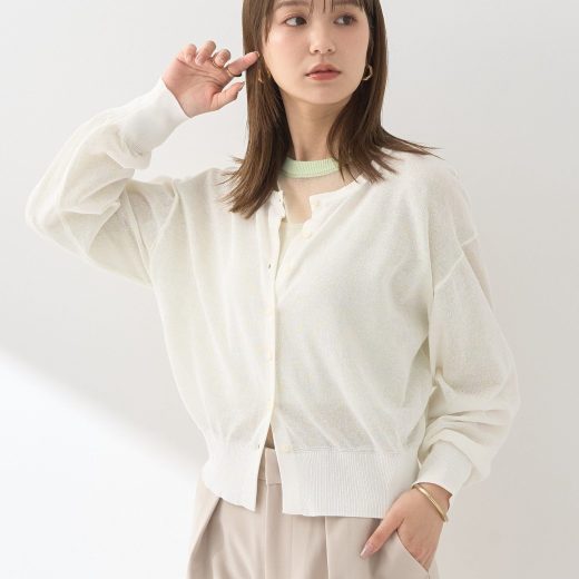 earth music&ecology 接触冷感シアークルーニットカーディガン アースミュージック&エコロジー トップス カーディガン ネイビー ブルー レッド ブラック グレー ホワイト