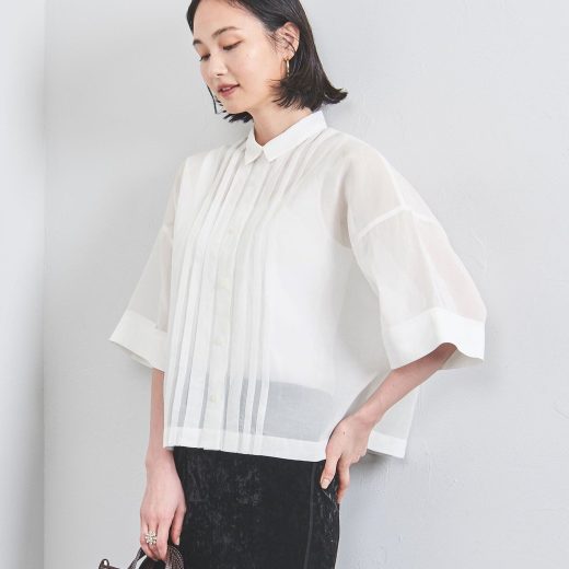 【SALE／50%OFF】UNITED ARROWS オーガンジー タック ブラウス ユナイテッドアローズ アウトレット トップス シャツ・ブラウス ホワイト ブラック【送料無料】