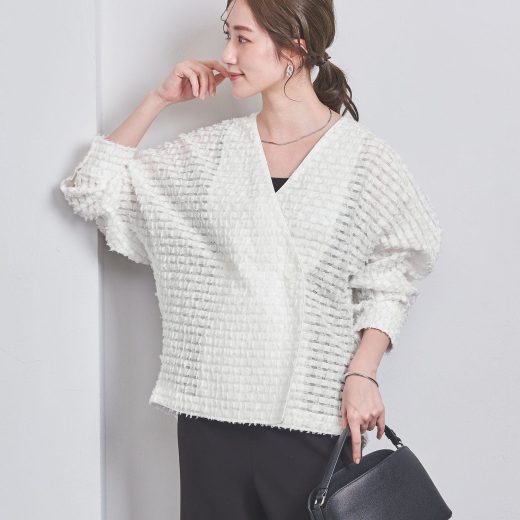 【SALE／50%OFF】UNITED ARROWS カットジャカード ドルマンスリーブ ジャケット ユナイテッドアローズ アウトレット ジャケット・アウター ノーカラージャケット ホワイト ブラック【送料無料】