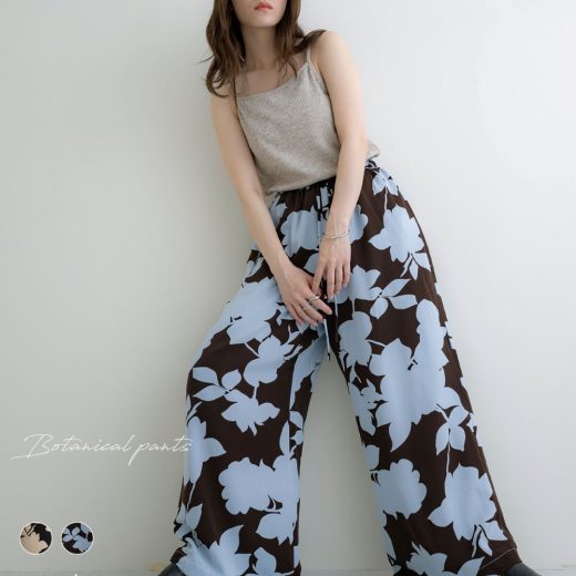 NOAHL｜【メール便】ワイドパンツ ボタニカル パンツ レディース ボトム ワイド ブラウン ブルー ブラック ベージュ 黒 夏 ノアル 250625