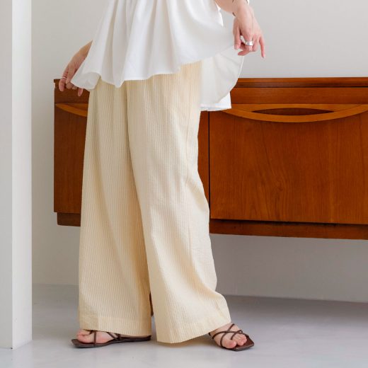 NOAHL｜《3,588円→40%0FFクーポン利用》【メール便】パンツ ストライプ レディース パンツ ラクチン リラックス シアーサッカー サッカー素材 ウエストゴム 紐 ポケット ペールグリーン イエロー カジュアル 春 夏 ノアル 250604【予約】