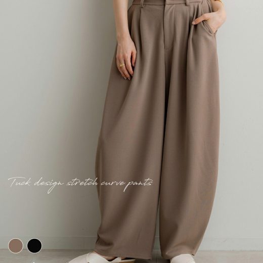 NOAHL｜【メール便】タック カーブ パンツ レディース ボトム ストレッチ カーブパンツ タックパンツ ストレッチパンツ モカ ブラック 黒 ママ 春 夏 秋 ノアル 250625【予約】