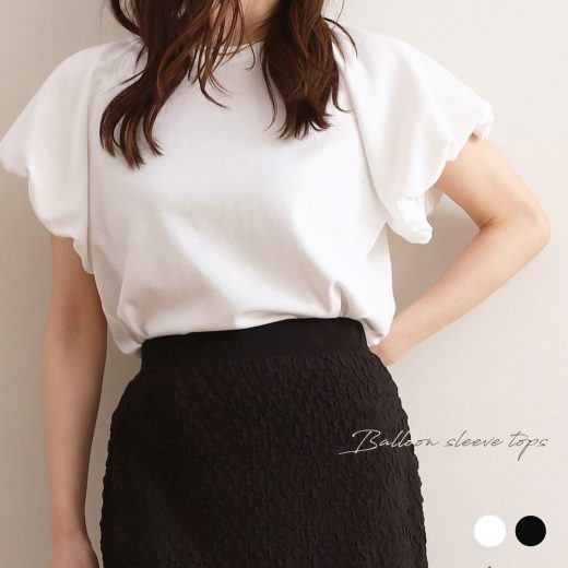 NOAHL｜《2,988円→40％offクーポン利用》【メール便】バルーン スリーブ トップス レディース Tシャツ 半袖 無地 バルーン袖 無地T カットソー シンプル 春 夏 ホワイト ブラック 白 黒 250326 basic