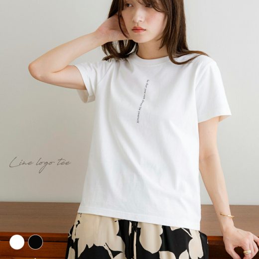 NOAHL｜《3,588円→40%0FFクーポン利用》【メール便】ライン ロゴ Tシャツ レディース トップス カットソー ロゴT 縦ライン 縦ロゴ ロゴTシャツ 半袖 無地 ホワイト ブラック 白 黒 春 夏 ノアル 250625