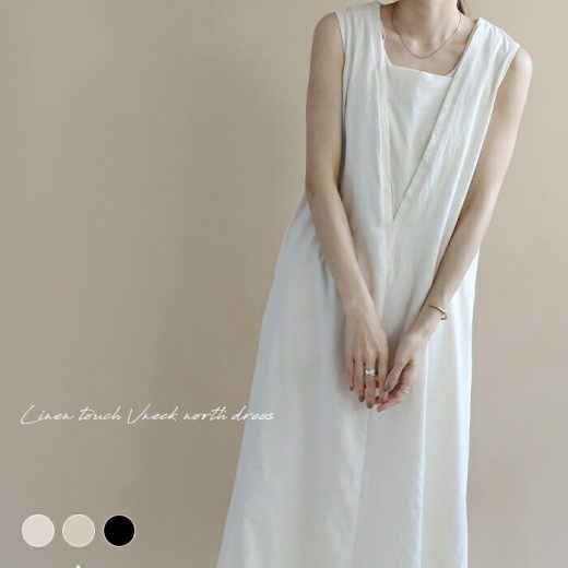 NOAHL｜《50%OFFクーポン対象》ノースリーブ ワンピース レディース Vネック リネン ナチュラル ロングワンピース マキシワンピース アイボリー ライトベージュ ブラック 黒 ノアル 240501
