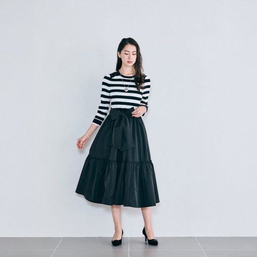 【SALE／30%OFF】Audie a Muses ニット*タフタMIXワンピース ローズティアラ ワンピース・ドレス その他のワンピース・ドレス ブラック ホワイト【送料無料】