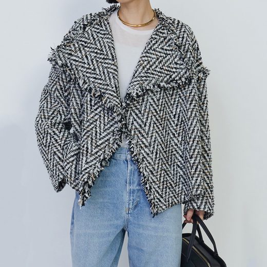 【SALE／30%OFF】1er Arrondissement ヘリンボーンショートブルゾン プルミエアロンディスモン ジャケット・アウター ブルゾン・ジャンパー ブラック【送料無料】