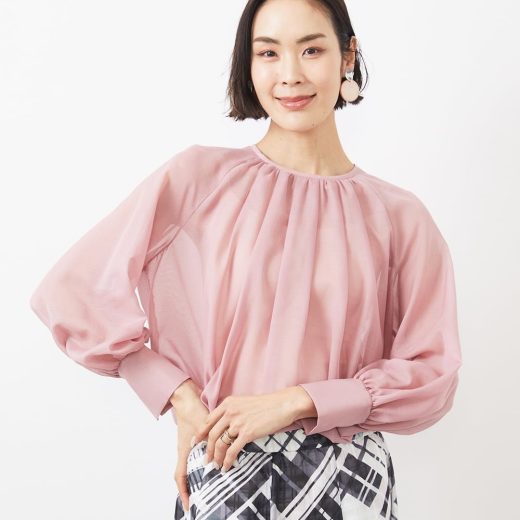 【SALE／10%OFF】MICHEL KLEIN ボリュームスリーブシアーブラウス(WEB限定カラーあり) ミッシェルクラン トップス シャツ・ブラウス ピンク ブラック ブラウン【送料無料】