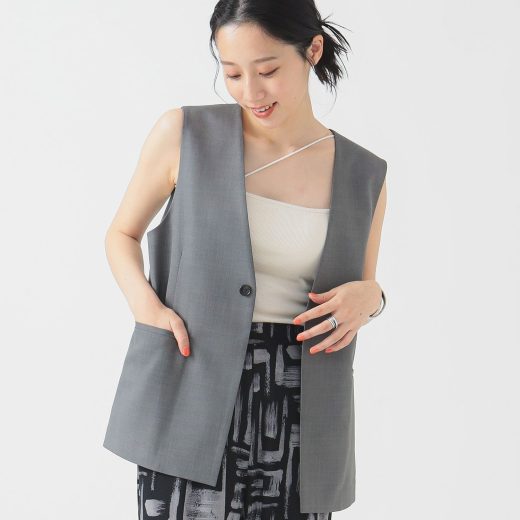 【SALE／30%OFF】B:MING by BEAMS 【5/29新規値下げ】ノーカラージレ(S~M) 25SS きれいめ オフィス レイヤード スリーブレス 夏 ビーミング ライフストア バイ ビームス トップス ベスト・ジレ ネイビー【送料無料】