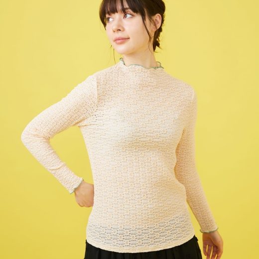 【SALE／10%OFF】Jocomomola Peguena flor フラワーレースハイネックカットソー ホコモモラ トップス カットソー・Tシャツ ホワイト オレンジ【送料無料】