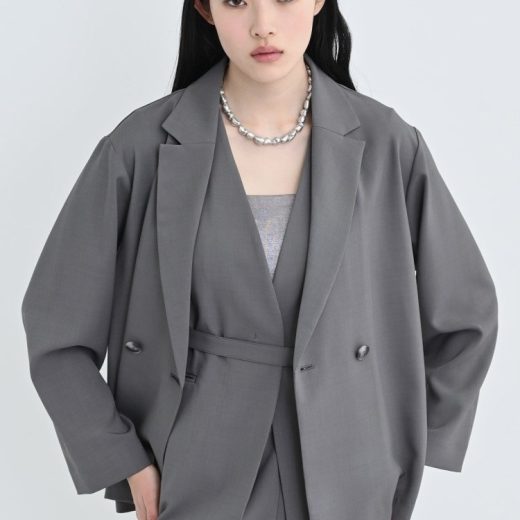 GALLEST 【接触冷感/セットアップ可】モードフィットダブルボタンジャケット【セレモニー・通勤】 インディヴィ ジャケット・アウター テーラードジャケット・ブレザー グレー ベージュ ブラウン ブラック【送料無料】
