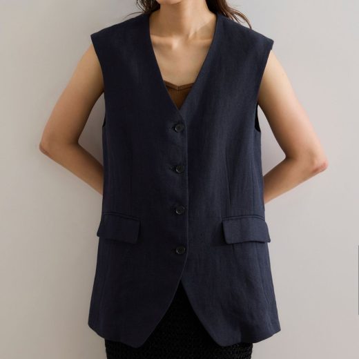 【SALE／30%OFF】ROPE' 尾州リネンオーバーロングジレ ロペ トップス ベスト・ジレ ベージュ ネイビー【送料無料】