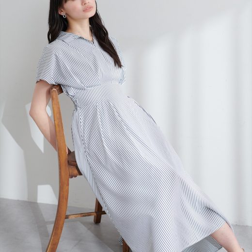 【SALE／15%OFF】natural couture 涼しげスキッパー衿お上品ワンピース ナチュラルクチュール ワンピース・ドレス その他のワンピース・ドレス ピンク ブラック グリーン ブルー ブラウン ベージュ