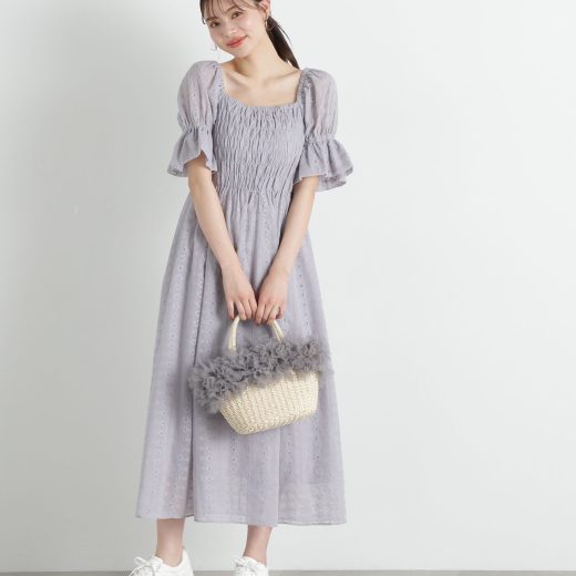 PROPORTION BODY DRESSING 《EDIT COLOGNE》シャーリング袖刺繍レースワンピース プロポーションボディドレッシング ワンピース・ドレス ワンピース ホワイト【送料無料】