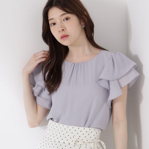 PROPORTION BODY DRESSING ダブルラッフルスリーブブラウス プロポーションボディドレッシング トップス シャツ・ブラウス ベージュ ブルー ネイビー【送料無料】