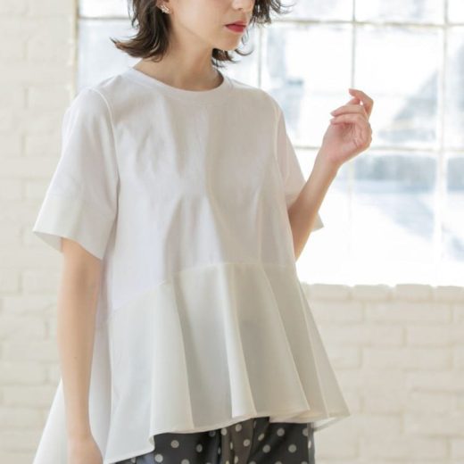 【SALE／25%OFF】OPAQUE.CLIP ペプラム切替ドッキングトップス オペークドットクリップ トップス カットソー・Tシャツ ベージュ グレー ブラック ホワイト【送料無料】