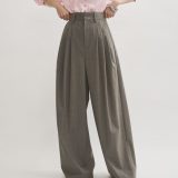 ADAM ET ROPE’ FEMME 【サステナブル】3タックトロピカルスラックス アダムエロペ パンツ スラックス・ドレスパンツ グレー ブラック【送料無料】