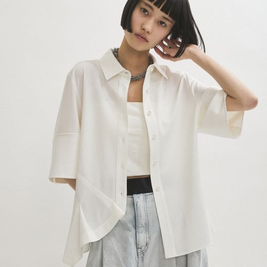 ADAM ET ROPE' FEMME クールタッチジャージシャツ アダムエロペ トップス シャツ・ブラウス ブラック ホワイト【送料無料】