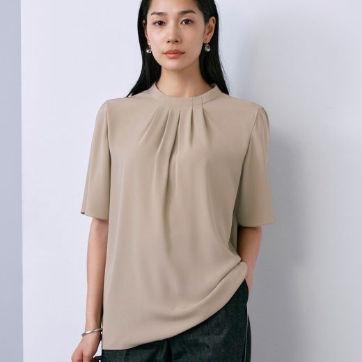 ICB 【接触冷感・UVケア・速乾・洗える】BackSatinAmunzen 5分袖ハイネックブラウス アイシービー トップス シャツ・ブラウス ホワイト【送料無料】