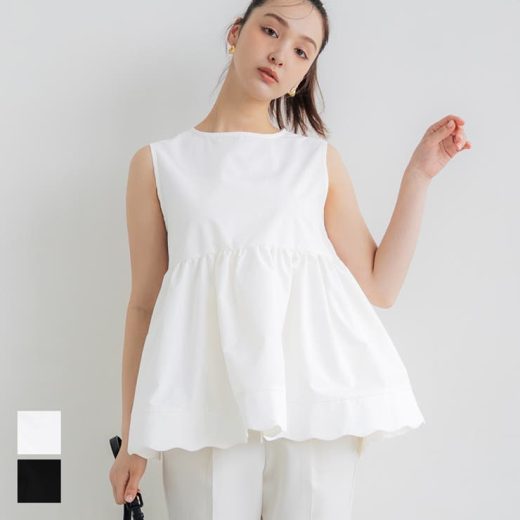 【6/11 1:59まで 10%OFFクーポン】coca 裾スカラップノースリーブブラウス レディース トップス