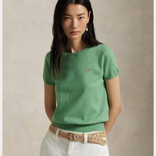 POLO RALPH LAUREN コットンブレンド ショートスリーブ セーター ラルフローレン トップス ニット グリーン【送料無料】