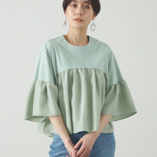 CAST: 【1枚で着映える】タフタコンビウェーブカットソー キャスト コロン トップス カットソー・Tシャツ ベージュ ホワイト ブラック グリーン【送料無料】