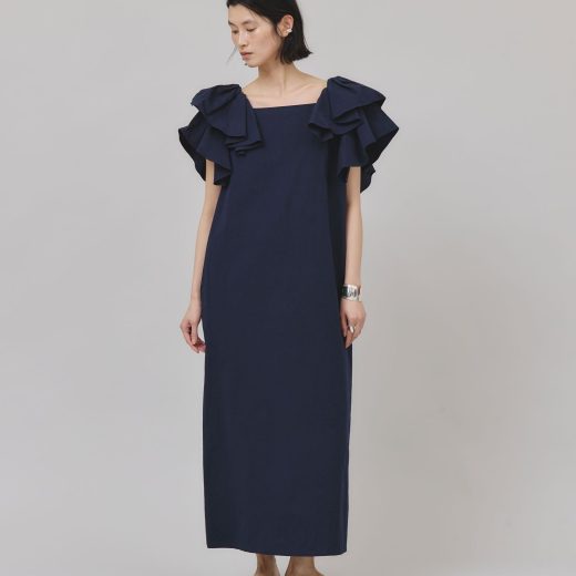 Curensology 【WEB限定】コットンリネンフリルスリーブワンピース カレンソロジー ワンピース・ドレス ワンピース ベージュ ネイビー【送料無料】