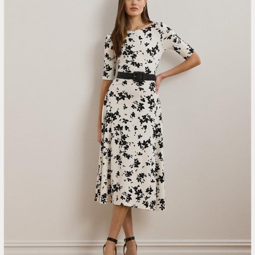 LAUREN RALPH LAUREN フローラル ストレッチ コットン ミディ ドレス ラルフローレン ワンピース・ドレス ワンピース ベージュ【送料無料】