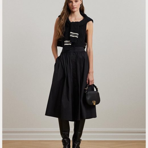 LAUREN RALPH LAUREN ボタンフロント コットンブレンド スカート ラルフローレン スカート その他のスカート ブラック【送料無料】