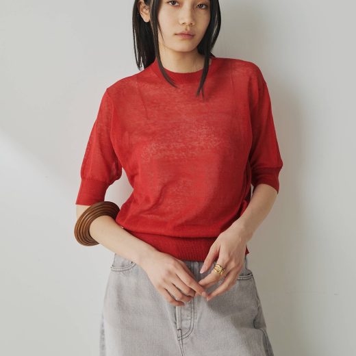 Whim Gazette シアーリネンハーフスリーブプルオーバー ウィム ガゼット トップス ニット ブラック ベージュ レッド【送料無料】