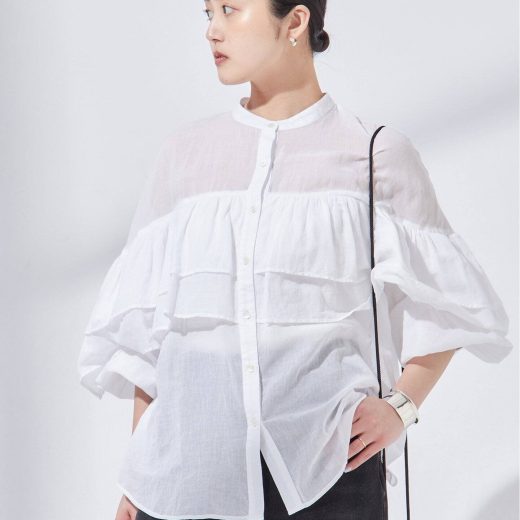 JOURNAL STANDARD L'ESSAGE オーガンジーフリルシャツ ジャーナルスタンダード レサージュ トップス シャツ・ブラウス カーキグリーン ブラック ホワイト【送料無料】