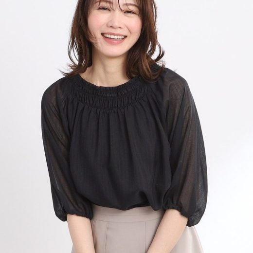 Reflect 【接触冷感/洗える】シャーリングデザインブラウス リフレクト トップス シャツ・ブラウス ブラック ベージュ ピンク ブルー【送料無料】