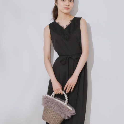 【SALE／4%OFF】Couture Brooch 【一枚で着映える】レース切替デザインオールインワン クチュールブローチ オールインワン・オーバーオール オーバーオール・サロペット ブラック グレー【送料無料】