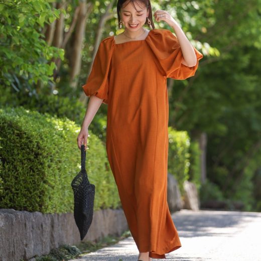 Bou Jeloud 【Bou Jeloud * MARIEコラボ】ラウンドパフロングワンピース バブ / ブージュルード ワンピース・ドレス ワンピース ベージュ ブラック オレンジ【送料無料】