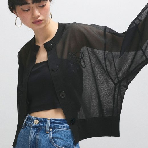 ADAM ET ROPE' FEMME シアーロゴカーディガン アダムエロペ トップス カーディガン ホワイト オレンジ ブラック【送料無料】
