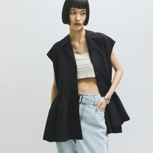 【サステナブル】オープンカラーペプラムシャツ ADAM ET ROPE’ FEMME アダムエロペ トップス シャツ・ブラウス ホワイト ブラック【先行予約】*【送料無料】[Rakuten Fashion]