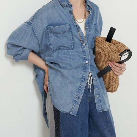 Jena espace merveilleux 【大人気リバイバル】【オールシーズン着用可能】テンセルデニムシャツ ジェナエスパスメルヴェイユ トップス シャツ・ブラウス ブルー グレー【送料無料】