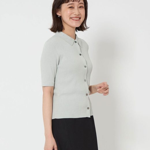 【SALE／10%OFF】UNITED ARROWS green label relaxing KOKAGE 襟付き リブ ショートスリーブ ニット -マシンウォッシャブル・UVカット- ユナイテッドアローズ グリーンレーベルリラクシング トップス ニット イエロー ネイビー グレー ホワイト【送料無料】