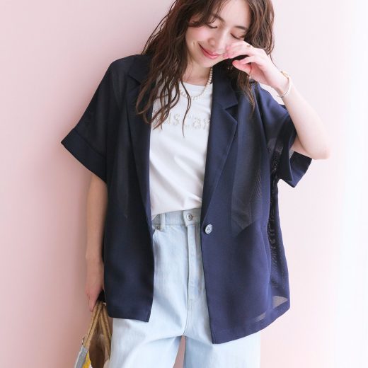 La boutique BonBon 【涼感抜群】メッシュハーフスリーブジャケット ラブティックボンボン ジャケット・アウター その他のジャケット・アウター ネイビー【送料無料】