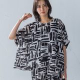 【SALE／20%OFF】LAUTREAMONT 麻調ボイルプリントブラウス≪洗濯機で洗える≫ ロートレアモン トップス シャツ・ブラウス ブラック ブルー【送料無料】