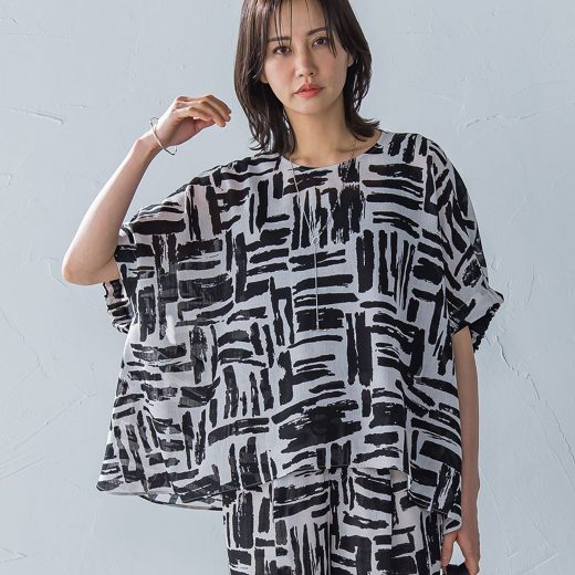 【SALE／20%OFF】LAUTREAMONT 麻調ボイルプリントブラウス≪洗濯機で洗える≫ ロートレアモン トップス シャツ・ブラウス ブラック ブルー【送料無料】