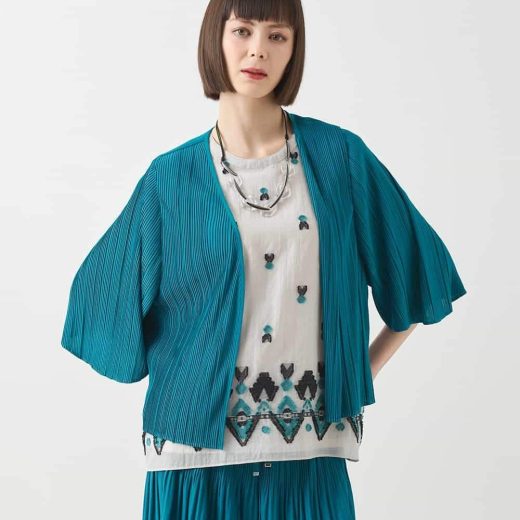 【SALE／30%OFF】HIROKO BIS 【接触冷感】ランダムプリーツショートカーディガン /洗える ヒロコ ビス トップス カーディガン ブラック グリーン【送料無料】