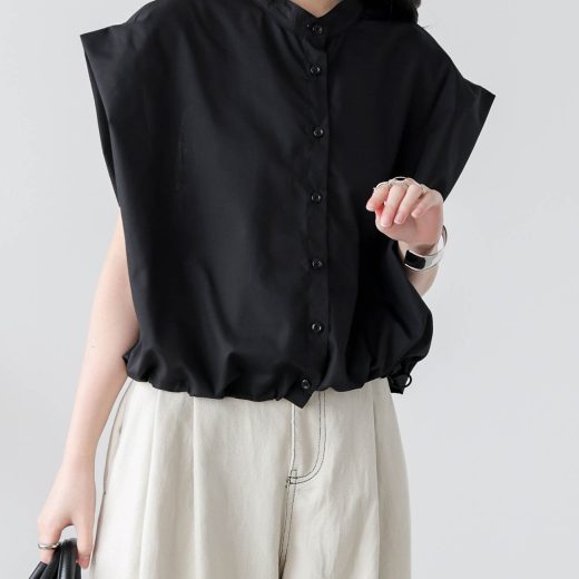 【SALE／47%OFF】La-gemme 裾ドロスト ショート丈ブラウス ラジュール トップス シャツ・ブラウス ホワイト ブラック